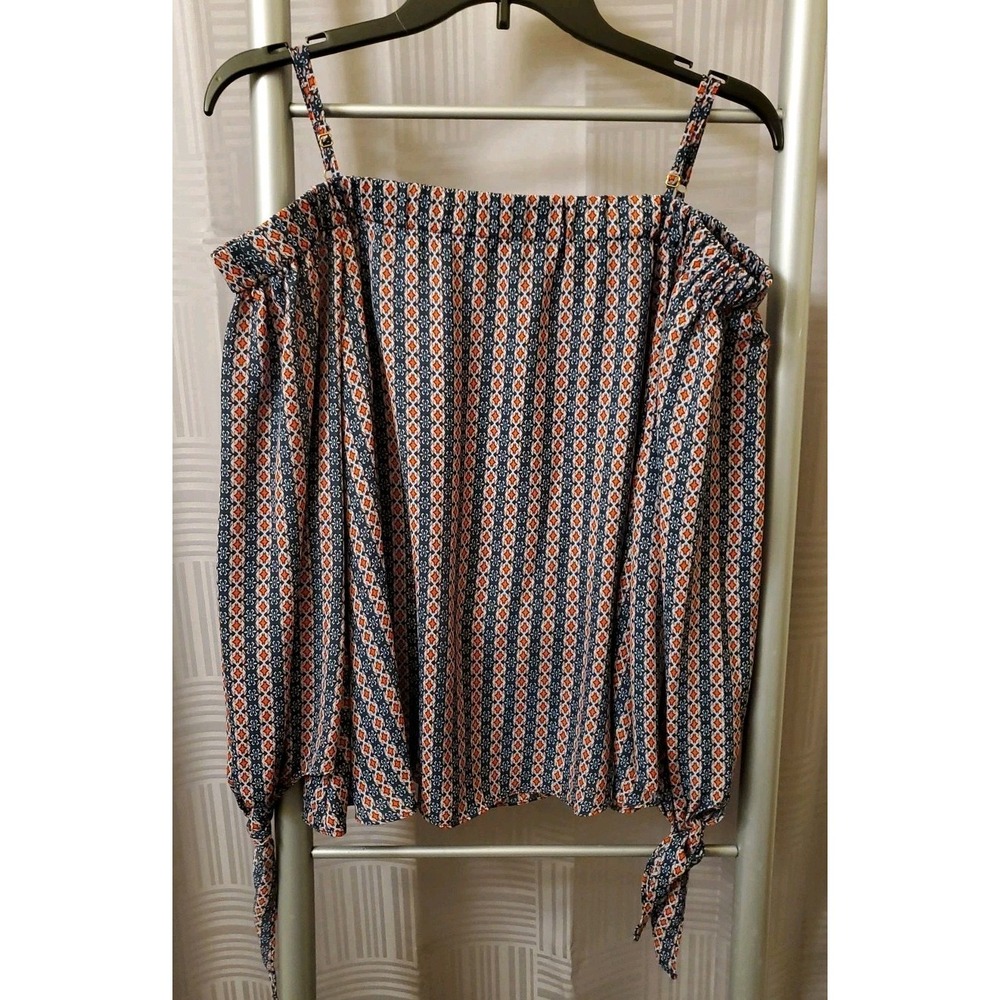 Gianni Bini GB Blue Red Off-Shoulder Flowy Blouse Spagheti Straps